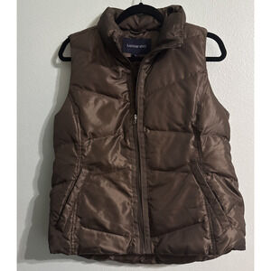 Lands End Down‎ Feather Puffer Vest Womens Medium Brown Full Zip Quilted Basic
